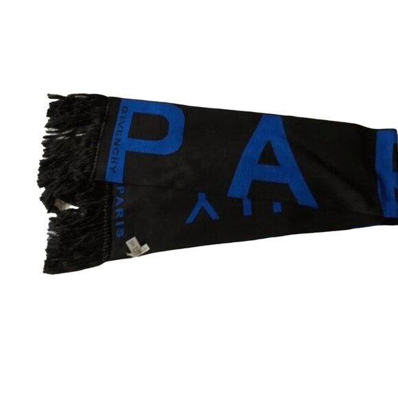 Givenchy Logo Fringe Trim Cotton Football Scarf black and blue - Picture 5 of 9